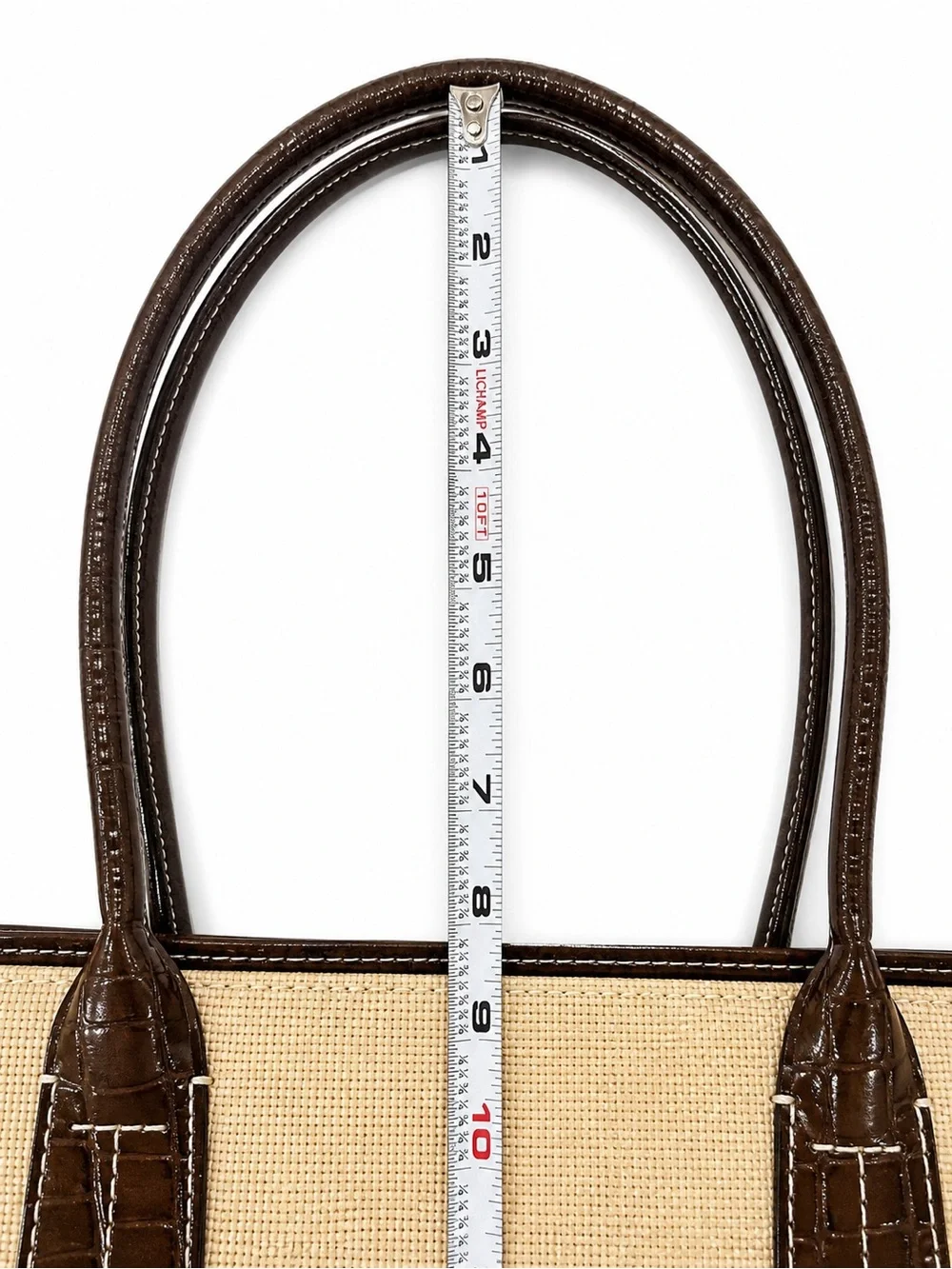 Tommy Hilfiger Straw Tote Brown Croc Embossed Leather Trim Shoulder Bag - Picture 12 of 12